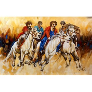 Momin Khan, 24 x 36 Inch, Acrylic on Canvas, Buzkashi Painting, AC-MK-140